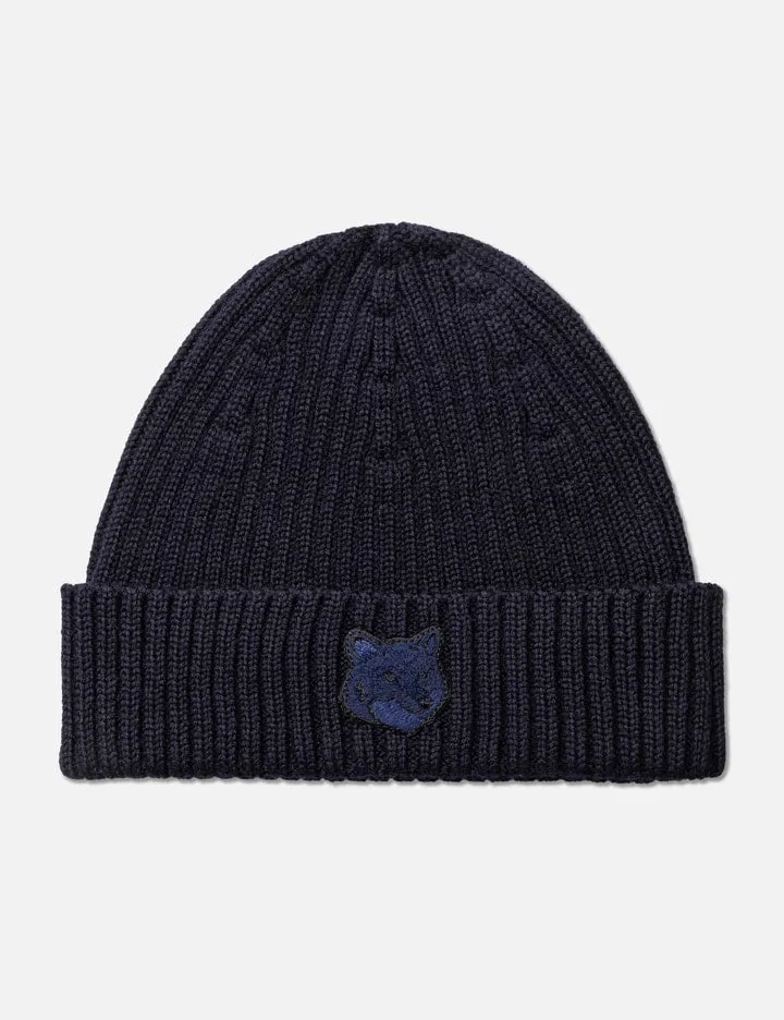 Bold Fox Head Patch Ribbed Beanie