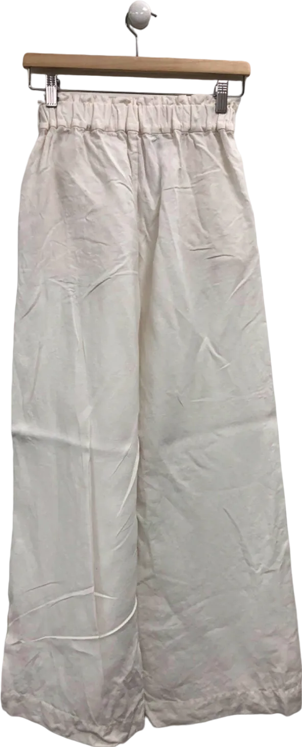 Casa Raki White Linen Wide Leg Trousers UK S