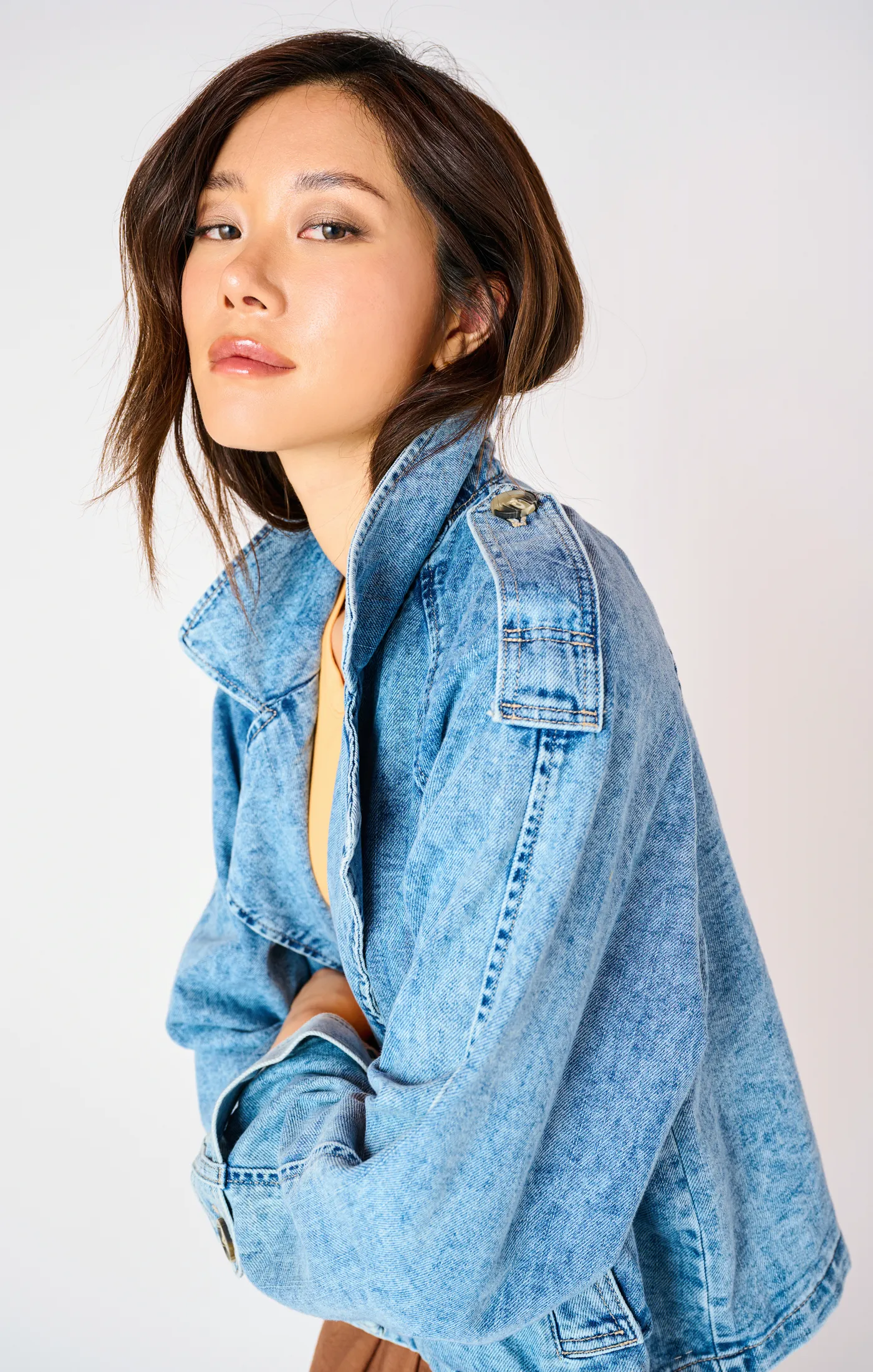 Cropped Denim Trench Coat