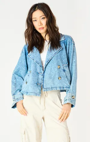 Cropped Denim Trench Coat
