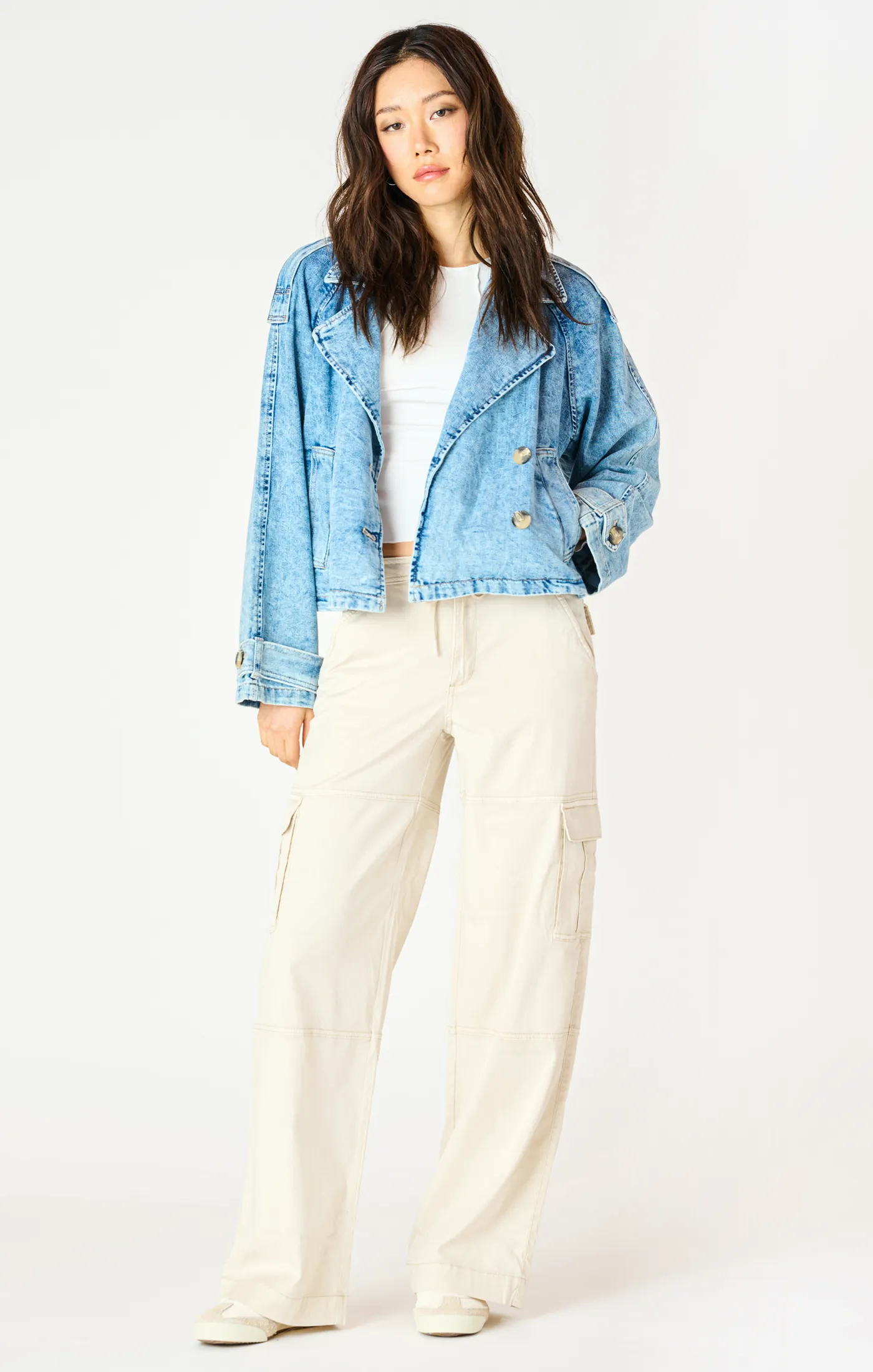 Cropped Denim Trench Coat