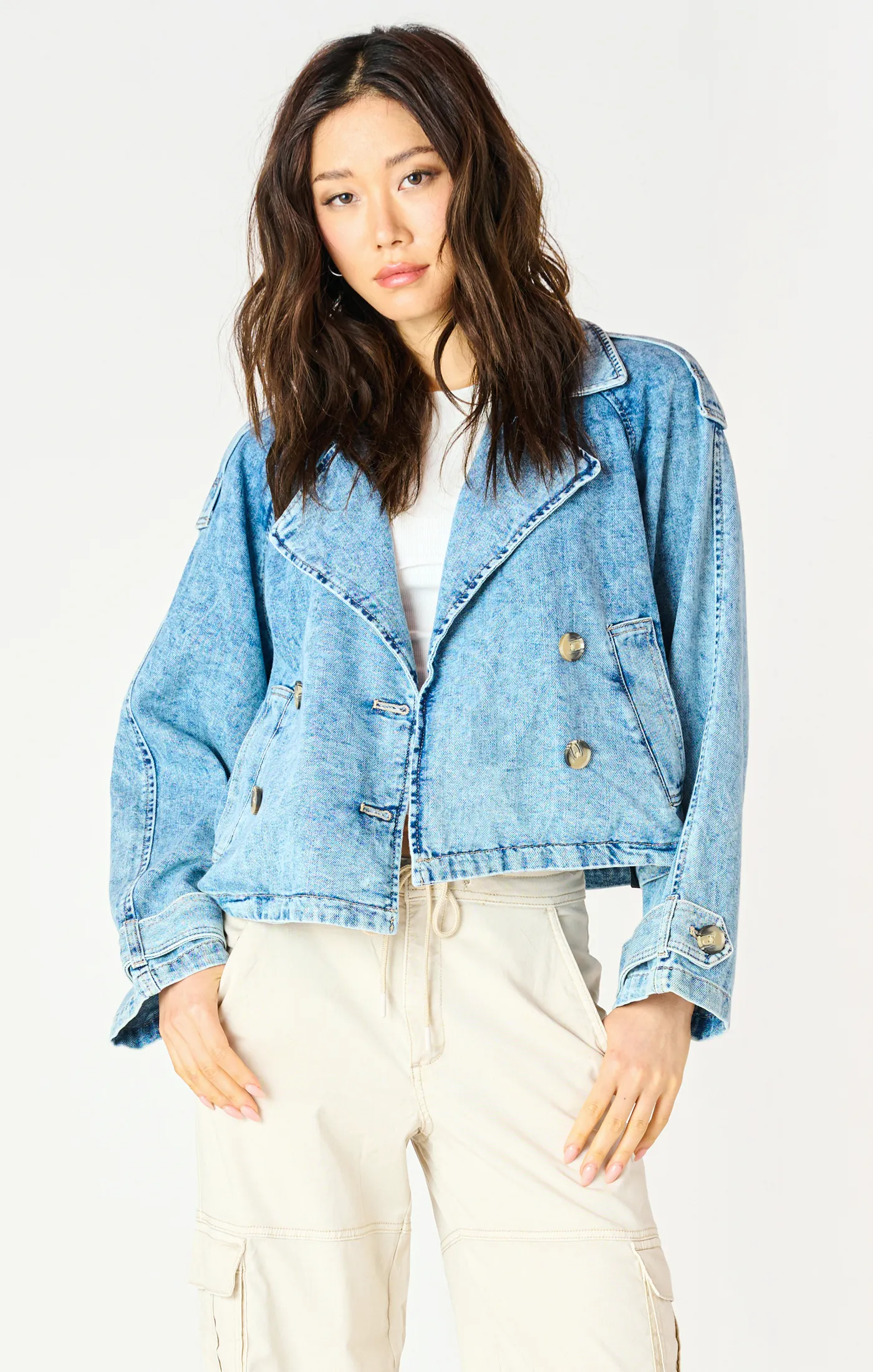 Cropped Denim Trench Coat