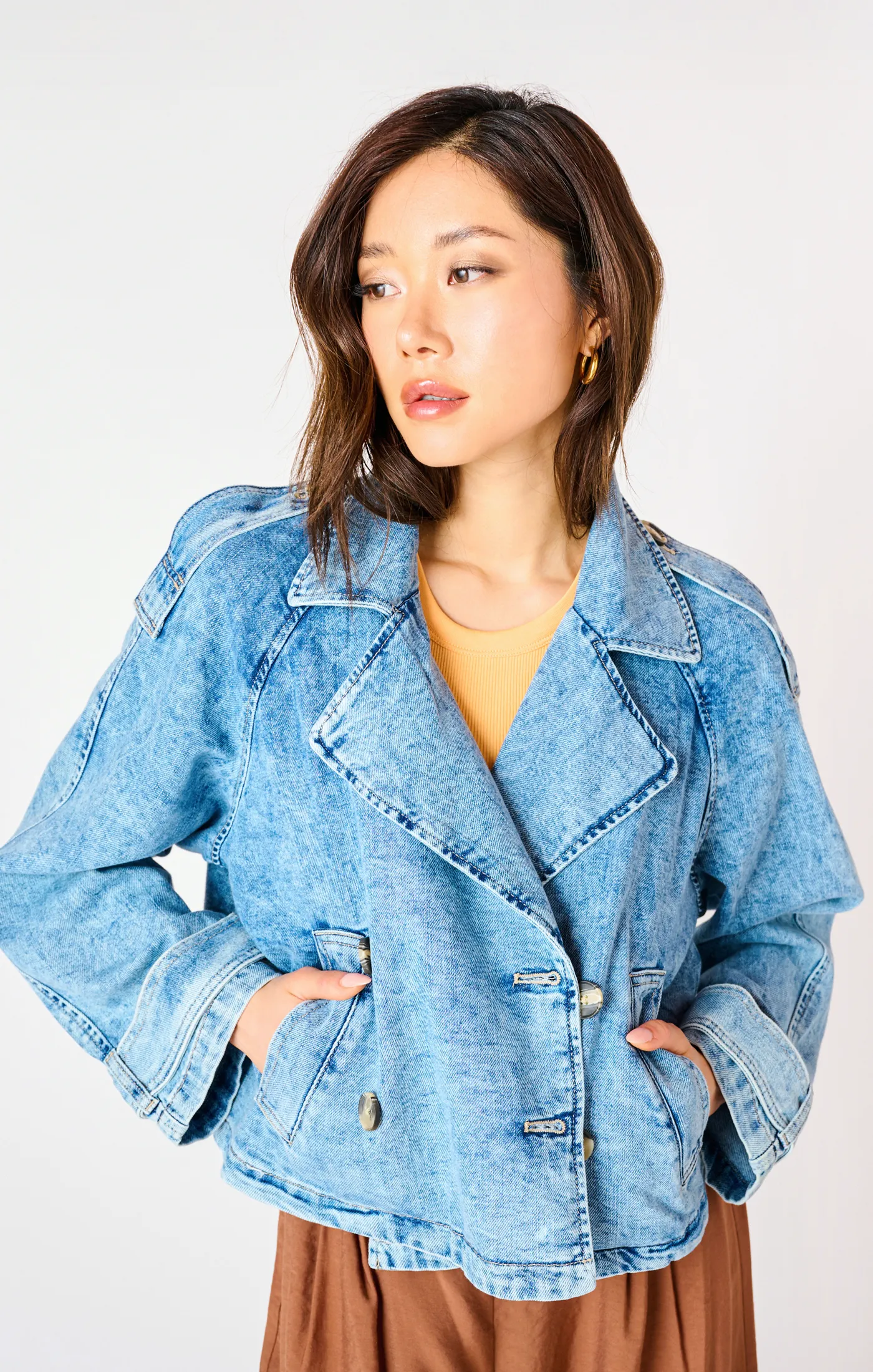 Cropped Denim Trench Coat