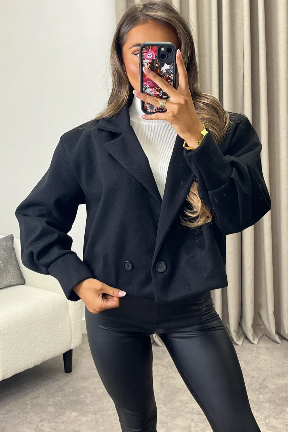 Devyn Black Striped Wool Look Button Up Trench Jacket