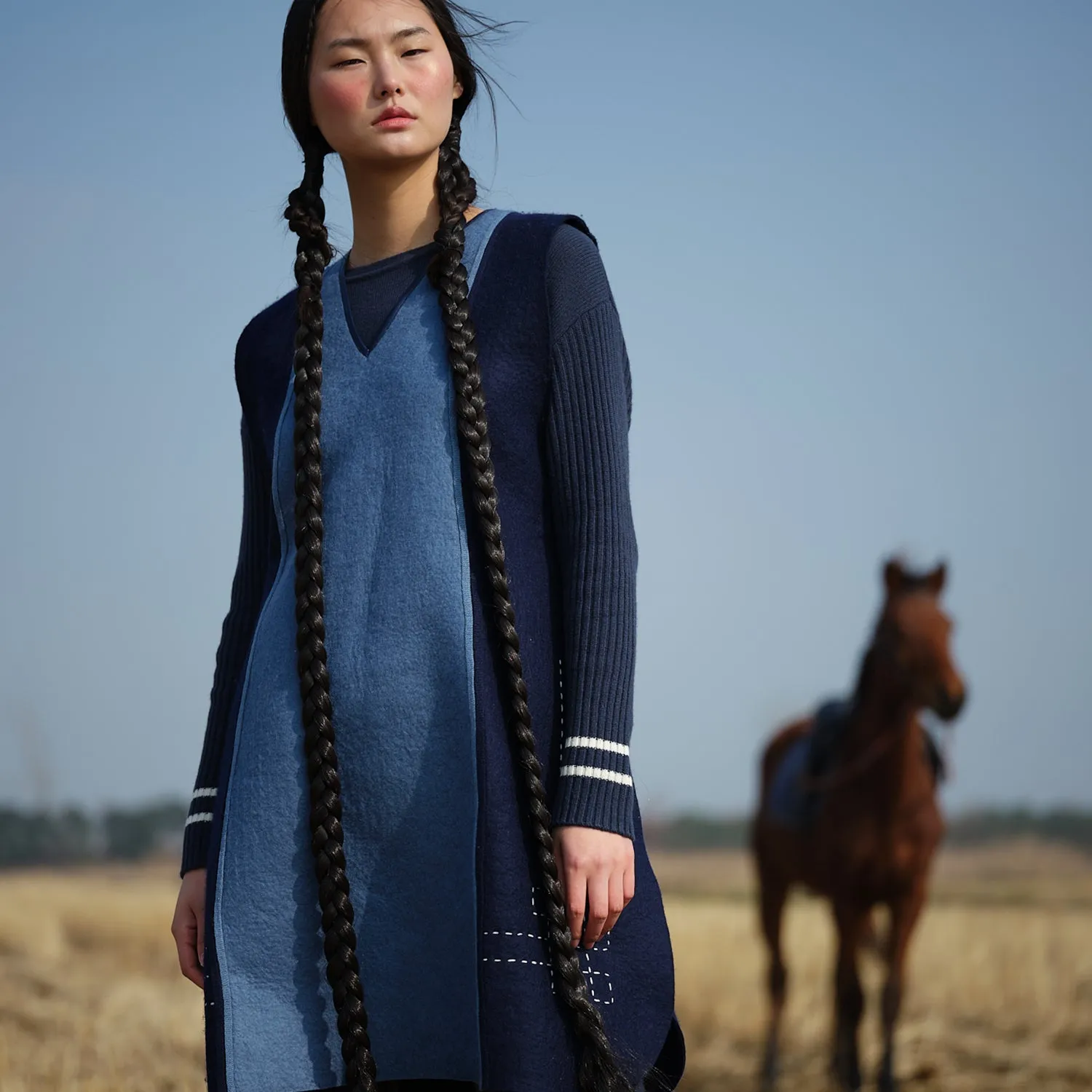 Handcrafted cashmere felt vest dress