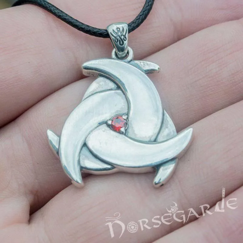 Handcrafted Horn Triskelion Gemmed Pendant - Sterling Silver