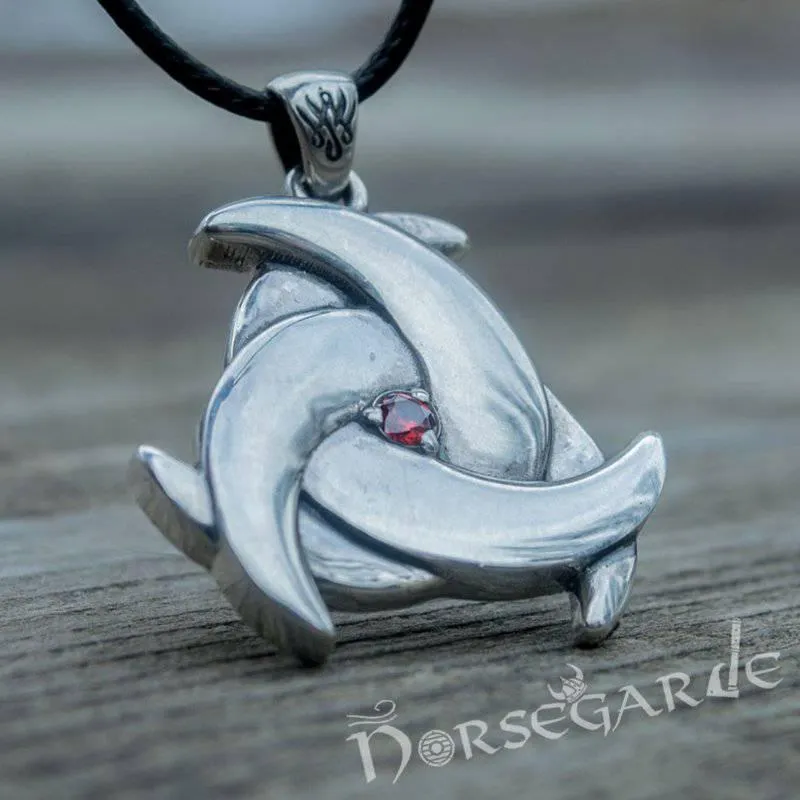 Handcrafted Horn Triskelion Gemmed Pendant - Sterling Silver