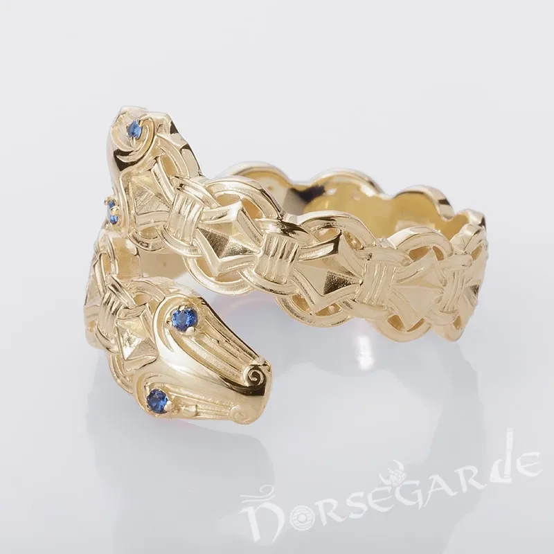 Handcrafted Jormungandr Gemmed Band - Gold with Gem