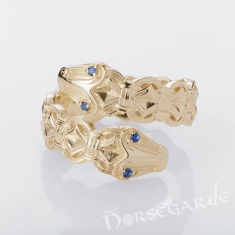 Handcrafted Jormungandr Gemmed Band - Gold with Gem