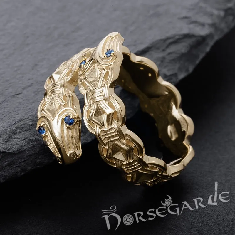 Handcrafted Jormungandr Gemmed Band - Gold with Gem