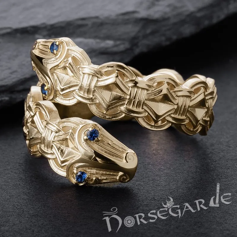 Handcrafted Jormungandr Gemmed Band - Gold with Gem
