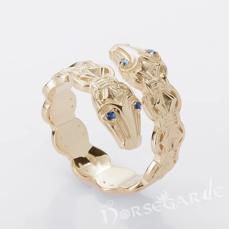 Handcrafted Jormungandr Gemmed Band - Gold with Gem