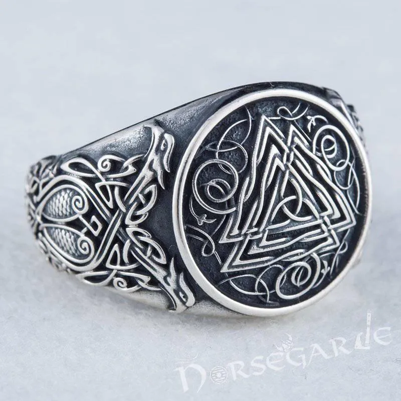 Handcrafted Valknut Viking Ornament Ring - Sterling Silver