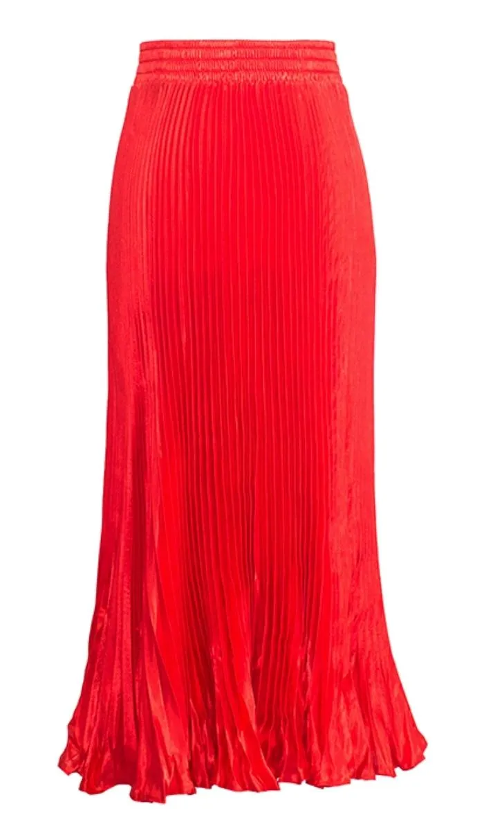 Luexco Satin Skirt Long Metallic Chiffon Pleated High Waist