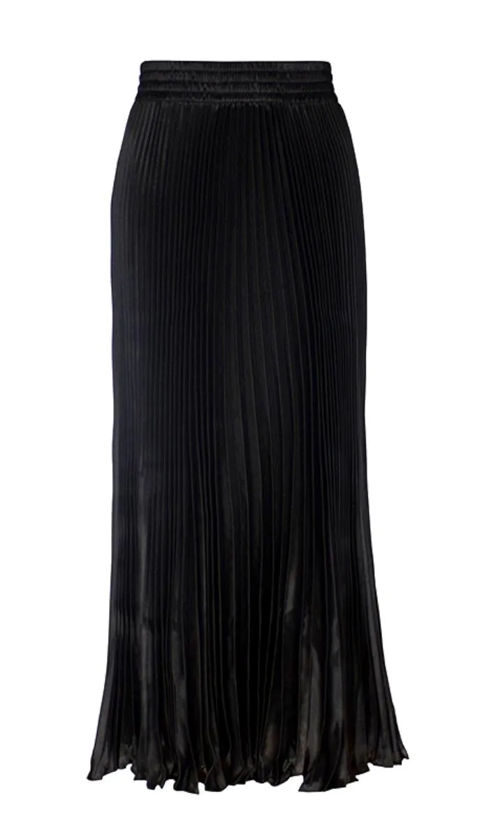 Luexco Satin Skirt Long Metallic Chiffon Pleated High Waist
