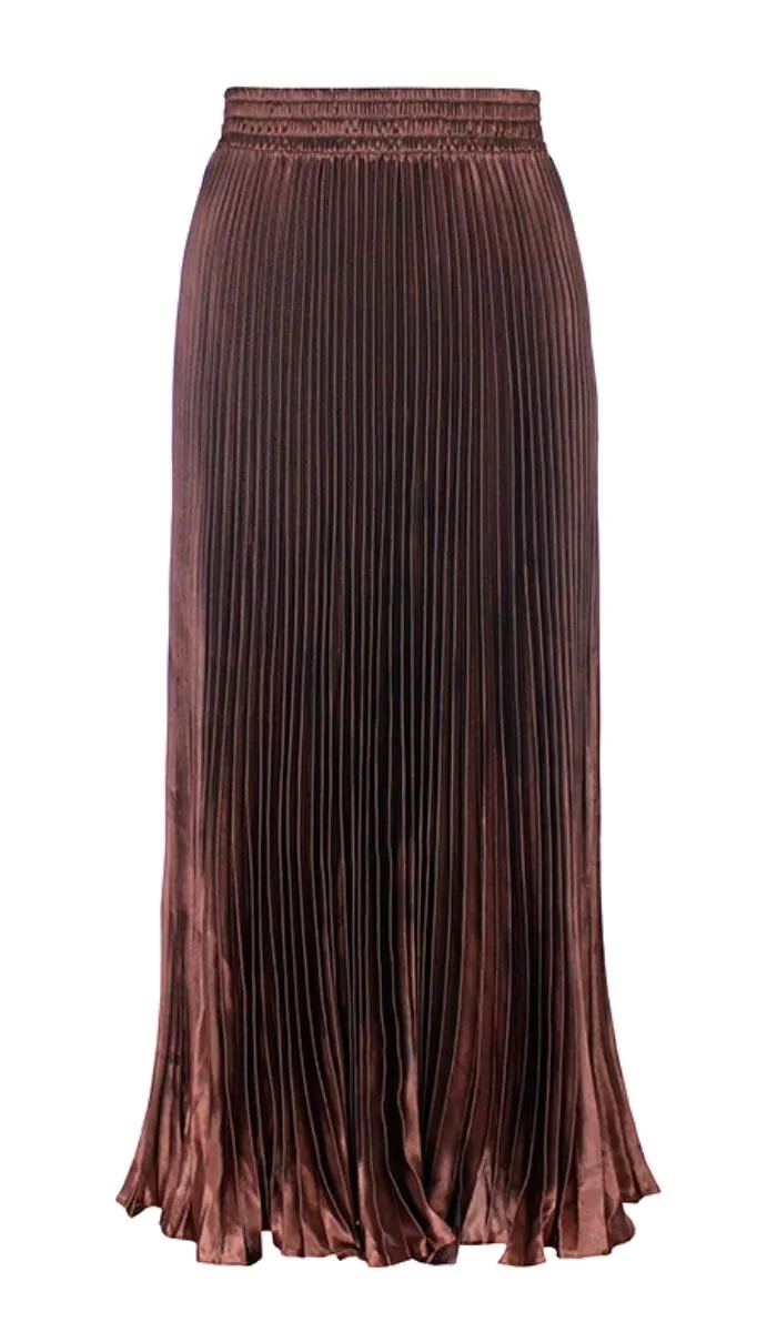 Luexco Satin Skirt Long Metallic Chiffon Pleated High Waist