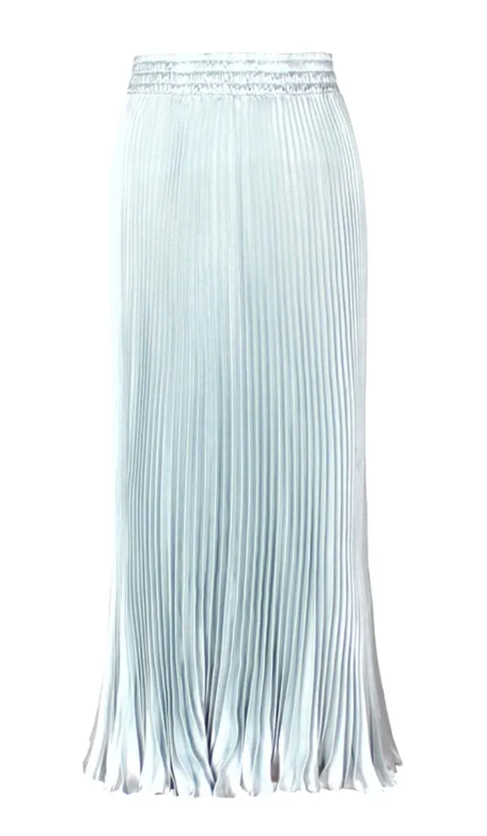 Luexco Satin Skirt Long Metallic Chiffon Pleated High Waist