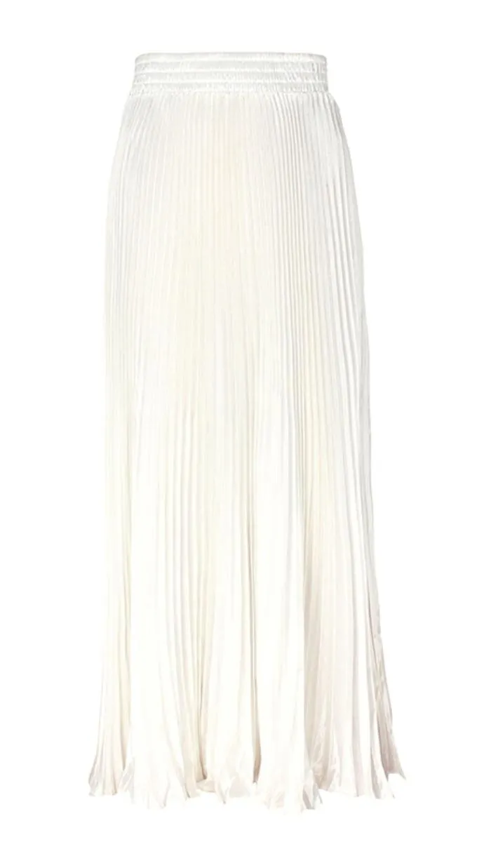 Luexco Satin Skirt Long Metallic Chiffon Pleated High Waist