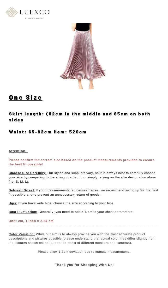 Luexco Satin Skirt Long Metallic Chiffon Pleated High Waist