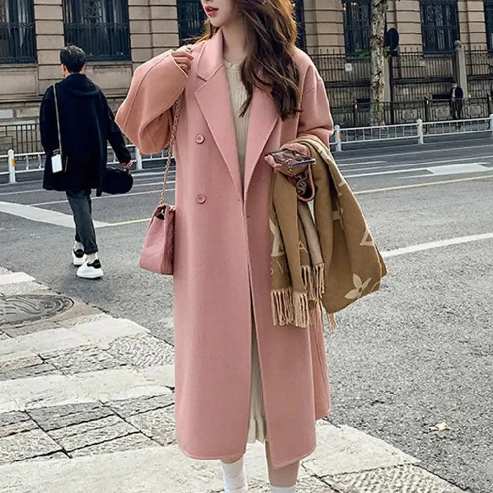 LVSANW Women Woolen Coat Double-Breasted Autumn Winter New Fashion Loose Long Trench Coat Retro Loose Female Overcoat Ladies Windbreak
