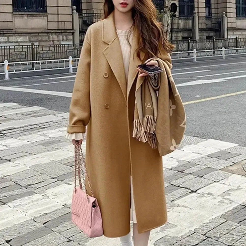 LVSANW Women Woolen Coat Double-Breasted Autumn Winter New Fashion Loose Long Trench Coat Retro Loose Female Overcoat Ladies Windbreak