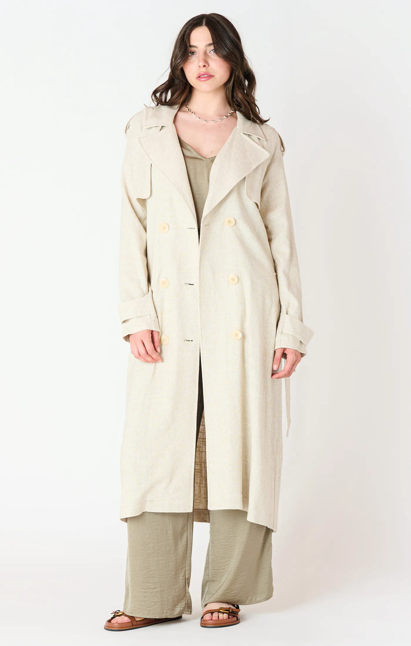 Maxi Trench Coat | Neutral Linen