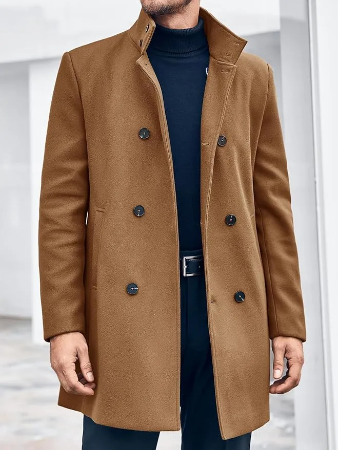 Men's Grey Modern Wool Button Down Mid Length Trench Coat