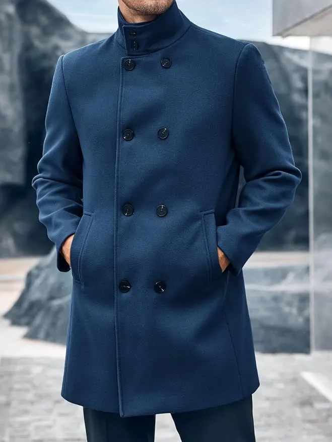 Men's Grey Modern Wool Button Down Mid Length Trench Coat