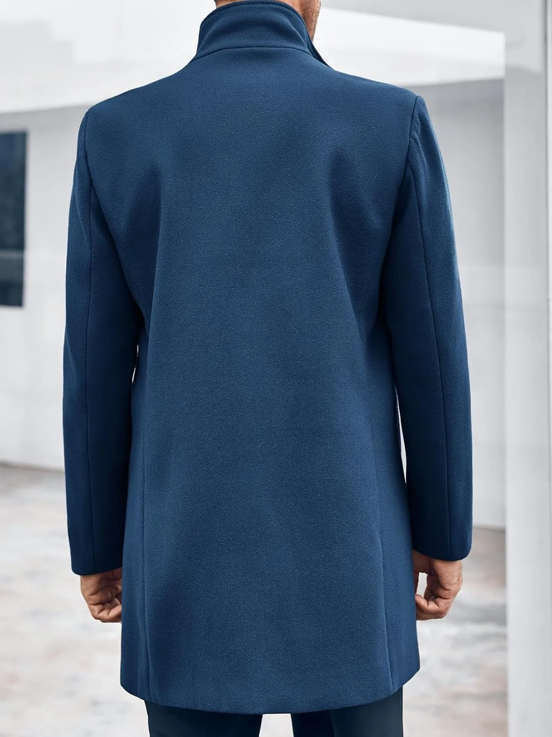 Men's Grey Modern Wool Button Down Mid Length Trench Coat