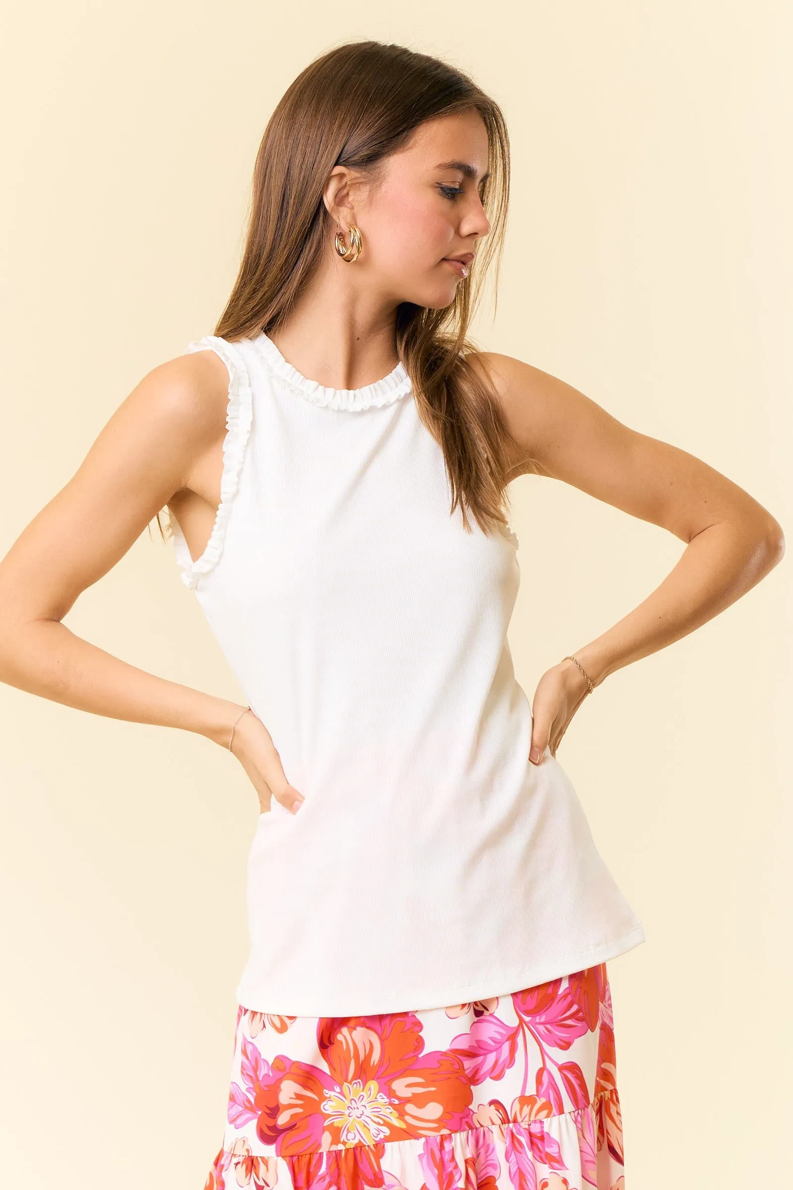 Ribbed Tank with Ruffle Detail