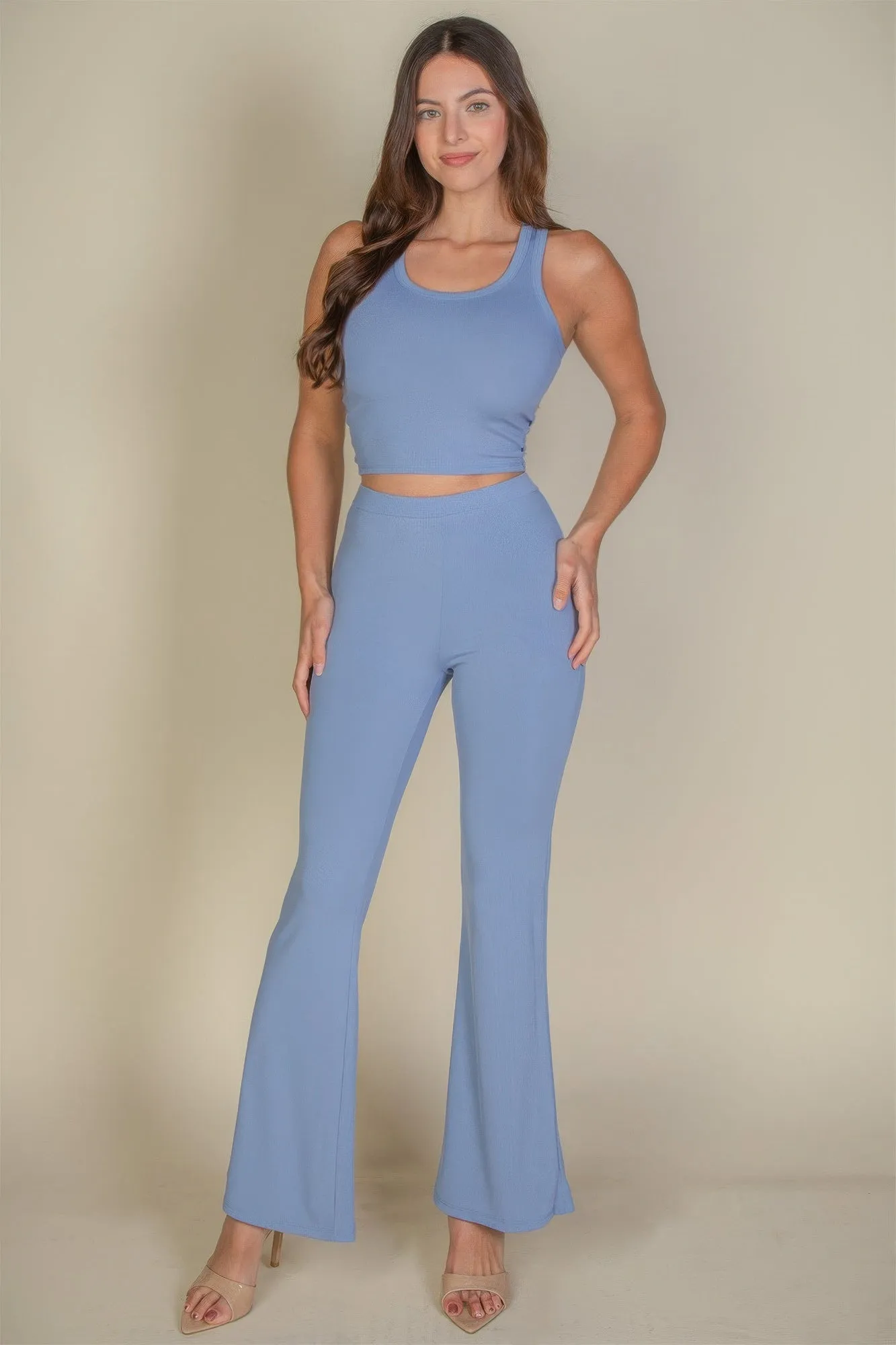 Solid Color High Waisted Flare Pants