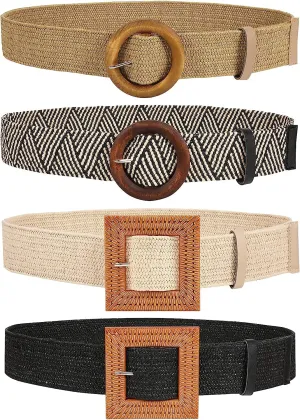 Straw Woven Elastic Stretch Belts