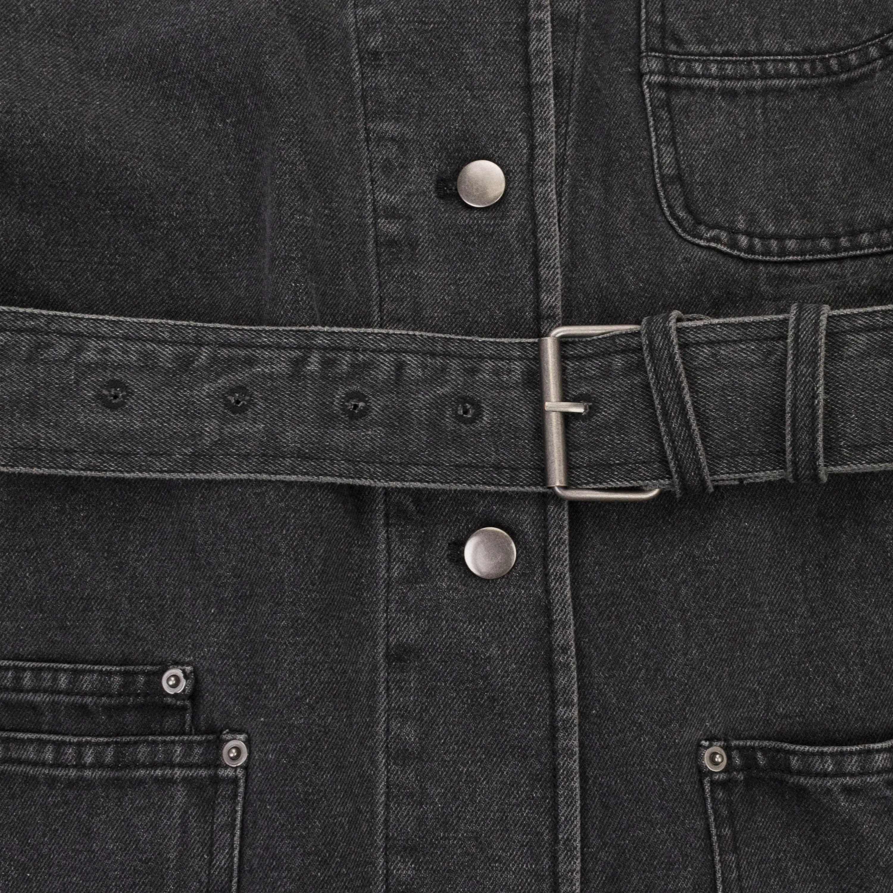 WASH DENIM BLACK TRENCH COAT